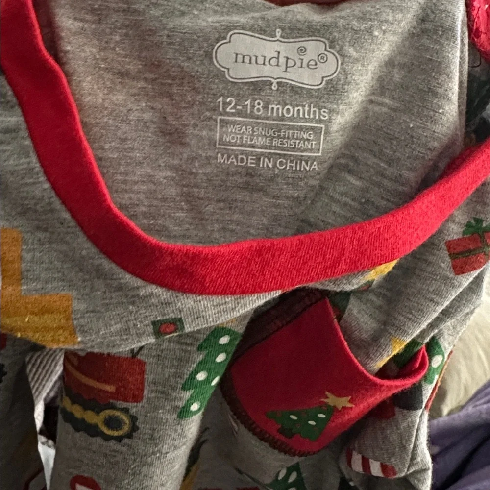 Mud Pie Christmas Holiday Construction Print Two Piece Long Sleeve Pajama‎ Set